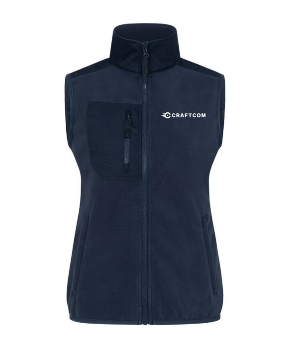 Promodoro Damen Canvas Fleeceweste mit Stehkragen und hohem Tragekomfort – Navy - Weste - Craft-Com Logo - S