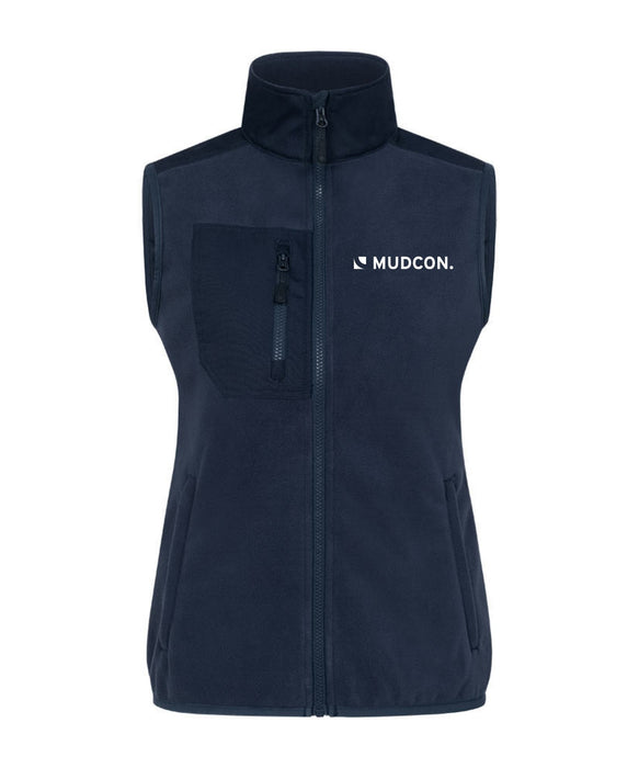 Promodoro Damen Canvas Fleeceweste mit Stehkragen und hohem Tragekomfort – Navy - Weste - Mudcon Logo - S