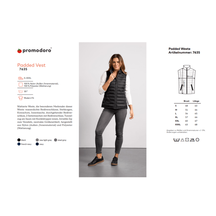 Promodoro® Damen Steppweste Steel Grey - Weste - Seier - S