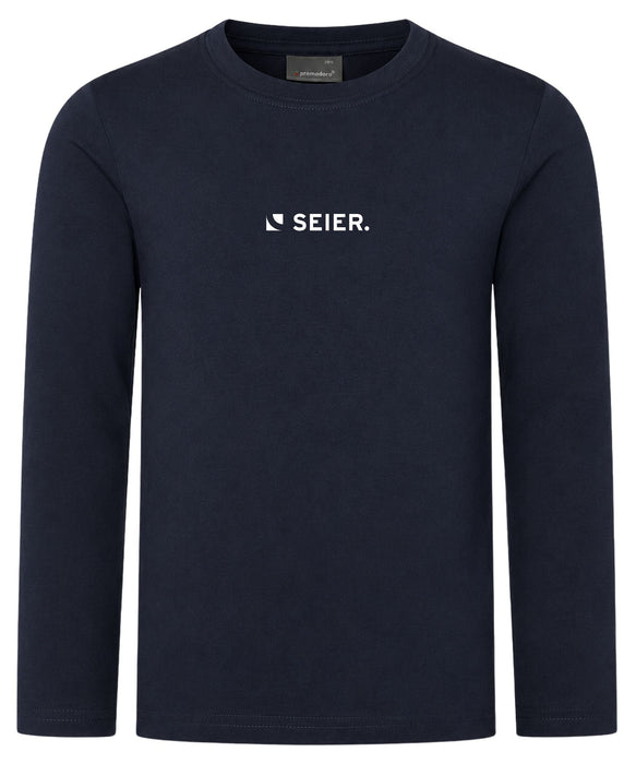 Promodoro Kids Premium Langarm T-Shirt aus gekämmter Baumwolle – Navy - Langarmshirt - Seier Logo - 104