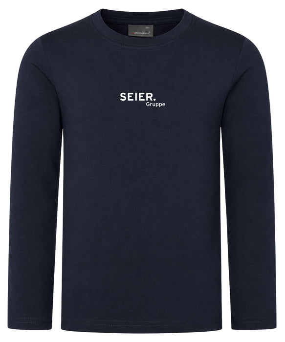 Promodoro Kids Premium Langarm T-Shirt aus gekämmter Baumwolle – Navy - Langarmshirt - Seier Gruppe Logo - 104