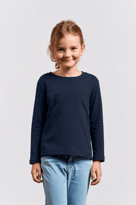 Promodoro Kids Premium Langarm T-Shirt aus gekämmter Baumwolle – Navy - Langarmshirt - Seier Logo - 104
